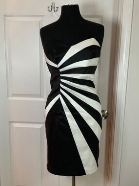 Juno Black White Strapless Cocktail Party Evening Mini Dress Size Large